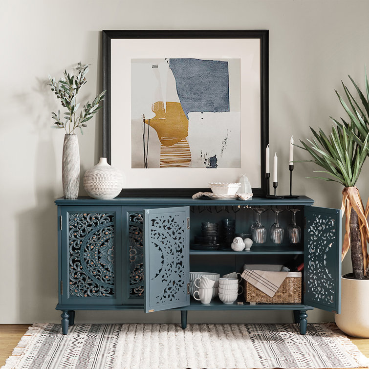 Blue sideboard best sale with wine rack